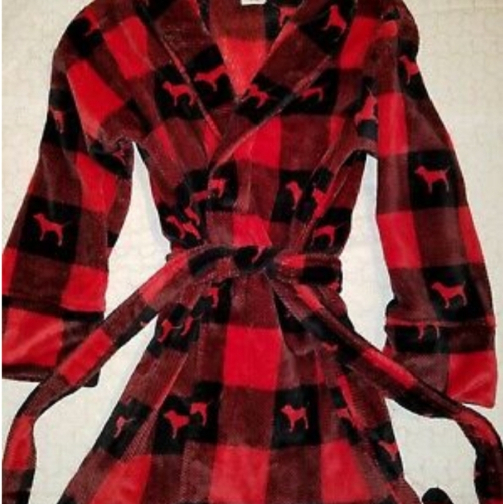 VS Pink shirt robe buffalo plaid XS/S
